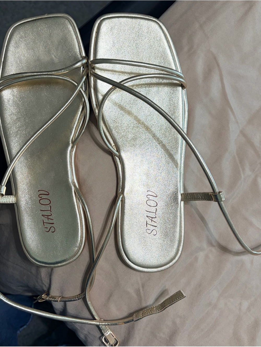 ALLOY Metallic Gold Strappy Square-Toe Sandals